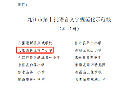八里湖新区第二小学获“九江市语言文字规范化示范校”荣誉称号(图2)