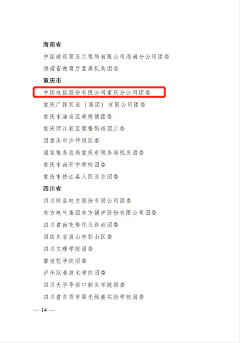中国电信重庆公司团委被团中央授予“全国五四红旗团委”荣誉称号(图4)