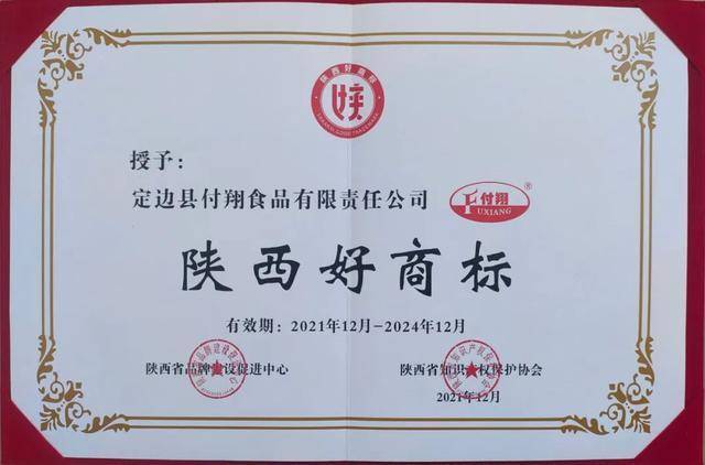 热烈庆祝定边县付翔食品有限责任公司荣获“陕西好商标”荣誉称号(图6)
