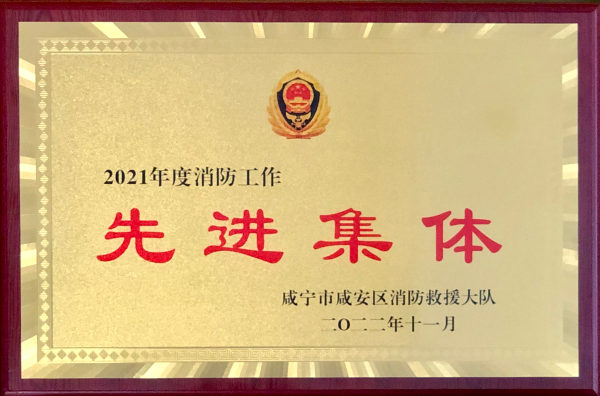 咸宁联合水务荣获“2021年度消防工作先进集体”荣誉称号(图1)