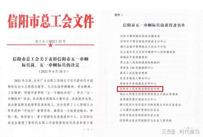 信阳市人民医院荣获“信阳市五一巾帼标兵岗”荣誉称号(图1)