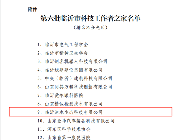 喜讯！临沂渔水生态科技有限公司获“临沂市科技工作者之家”称号(图2)