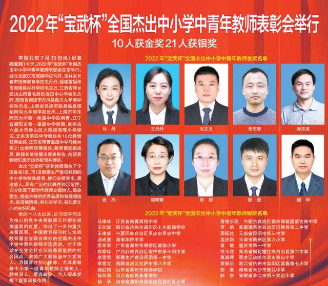 他们荣获2022年“宝武杯”全国杰出中小学中青年教师称号(图1)