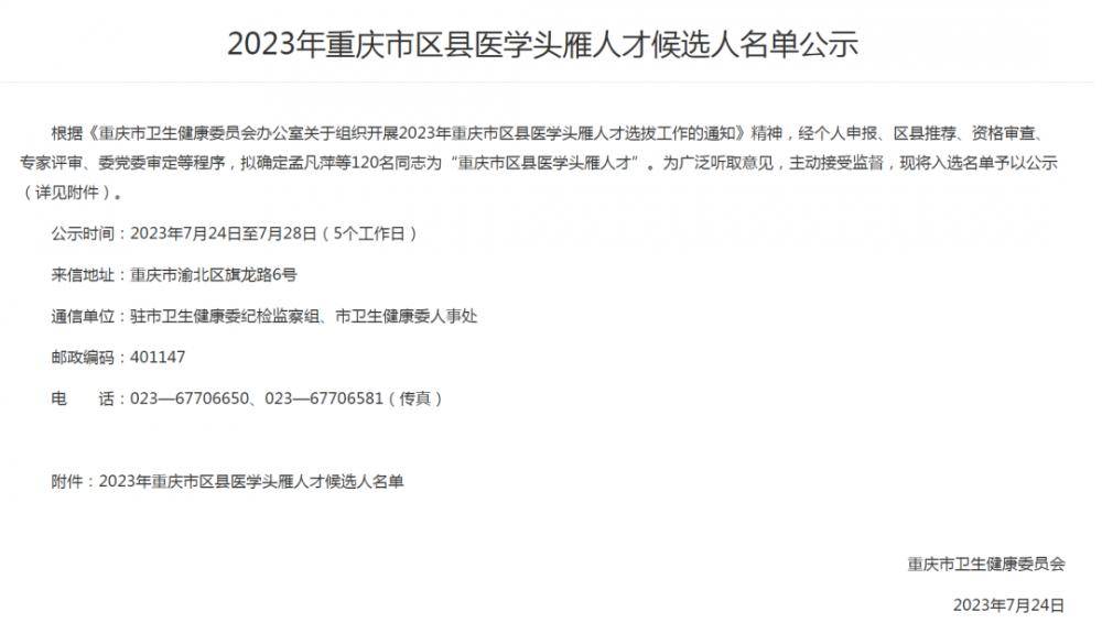 祝贺！重庆两江新区人民医院三位专家荣获“重庆市区县医学头雁人才”称号(图1)