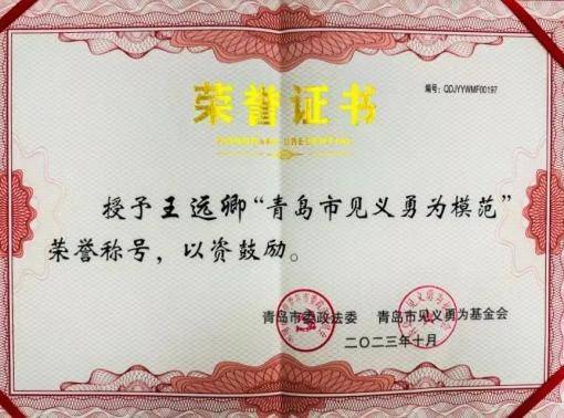 喜报！市北区法院干警王远卿获评“青岛市见义勇为模范”荣誉称号(图5)