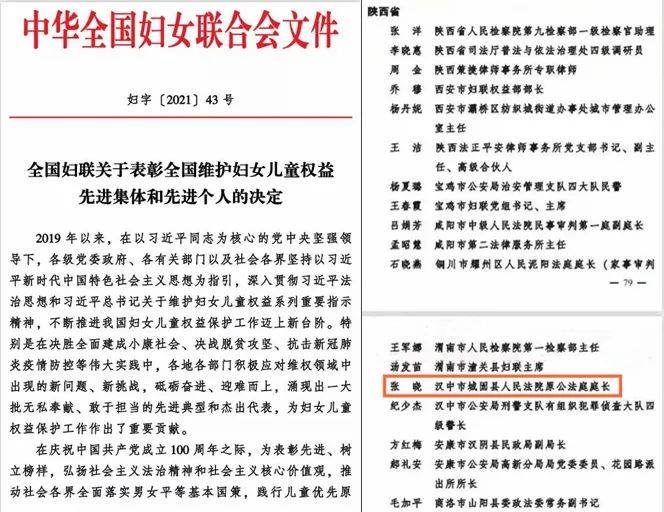 法官张晓被全国妇联授予全国维护妇女儿童权益先进个人称号(图1)